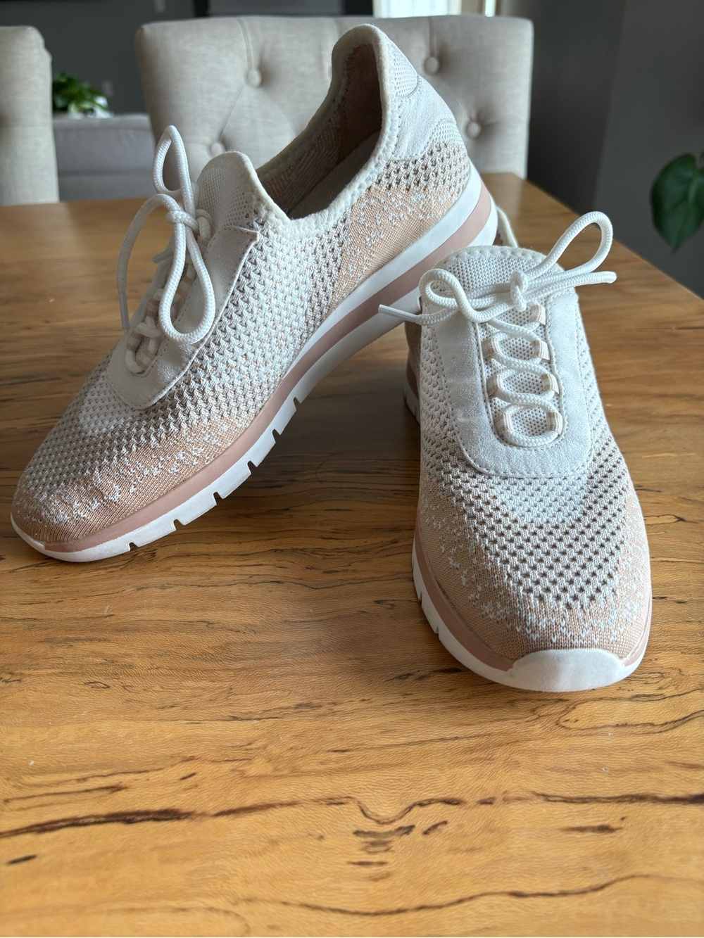Naturalizer Women's Charlie Knit Sneaker White/Tan Size 9.5 Comfort Walking